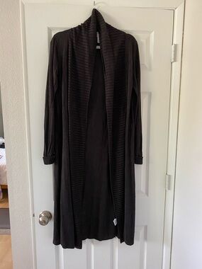 Sigrid Olsen Small S Black Long Open-Front Ribbed Shawl Cardigan